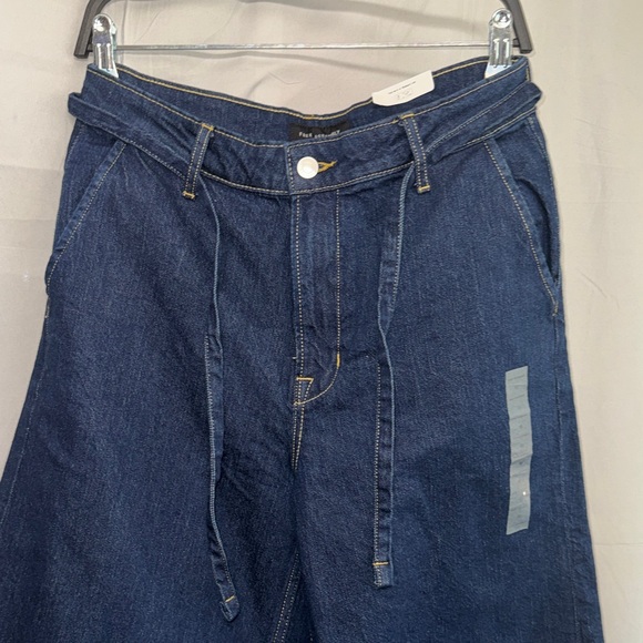 High-Rise Wide Leg Denim Jeans in Dark Blue with Tie Waist - Picture 7 of 15